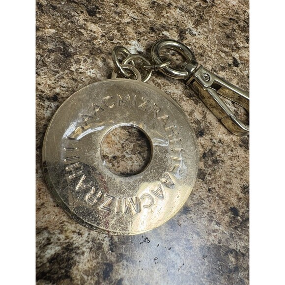 Gold Tone Isaac Mizrahi Keychain-Heavy Round Circle-Designer Keychain or Bag FOB - Picture 4 of 6